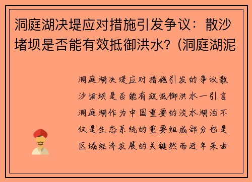 洞庭湖决堤应对措施引发争议：散沙堵坝是否能有效抵御洪水？(洞庭湖泥沙淤积的原因)