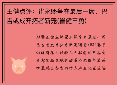王健点评：崔永熙争夺最后一席，巴吉或成开拓者新宠(崔健王勇)