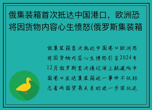 俄集装箱首次抵达中国港口，欧洲恐将因货物内容心生愤怒(俄罗斯集装箱限重)