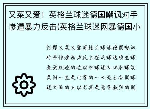 又菜又爱！英格兰球迷德国嘲讽对手惨遭暴力反击(英格兰球迷网暴德国小球迷)