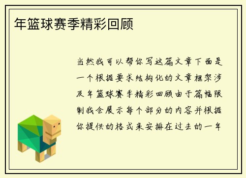 年篮球赛季精彩回顾
